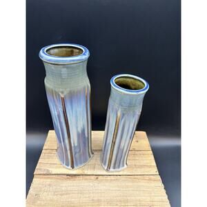 Pair Of Bill Campbell Pottery Drip Glaze Pilar Vases Set Of Two